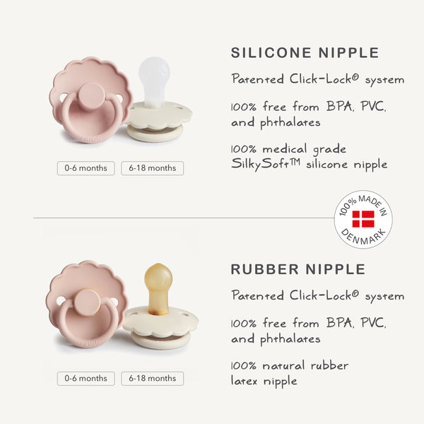 FRIGG Rope/Daisy Natural Rubber Pacifier (Sunflower/Fuchsia) 2-Pack (6-18 Months)