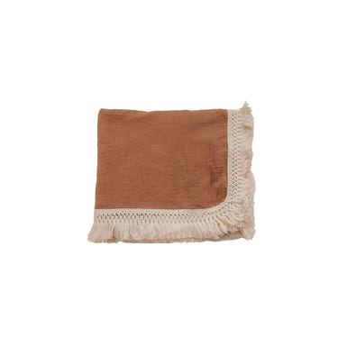 Caramel Fringe Muslin Fringe Swaddle Blanket