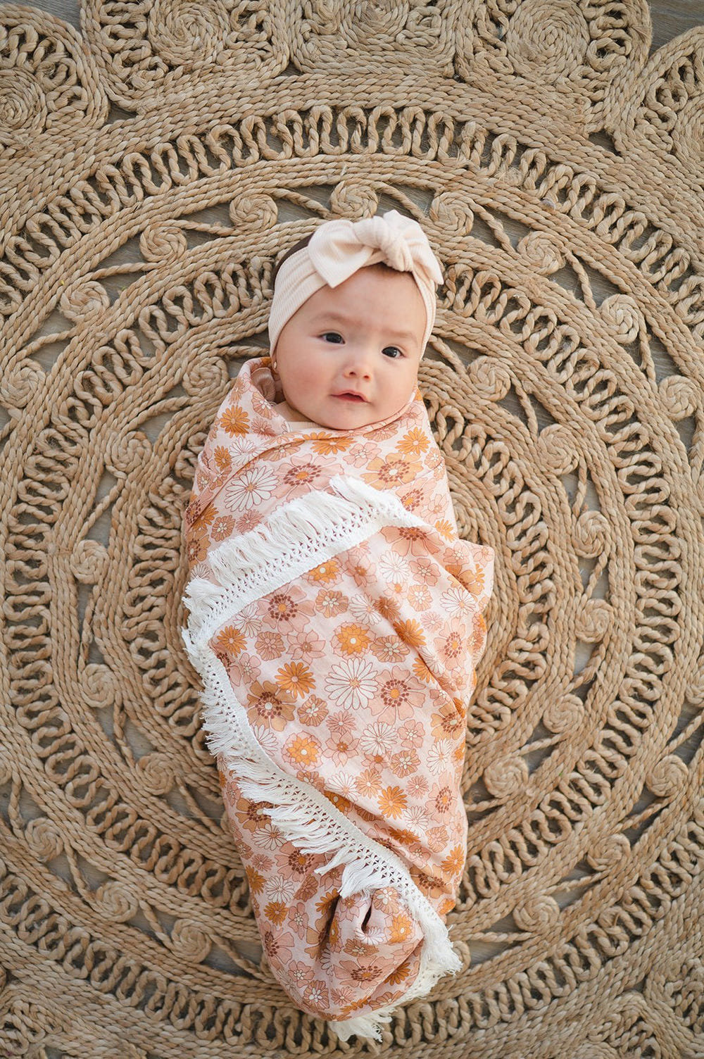 Fringe Swaddle Blanket - Floral
