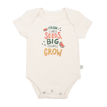 Graphic short sleeve bodysuit from Little Seeds for babies, featuring playful designs and soft fabric.