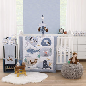 Arctic Adventure Light Blue and Brown Walrus and Sea Otter Plush Carousel Style Musical Mobile