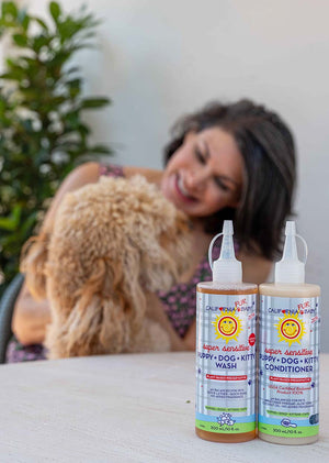 Super Sensitive™ Puppy + Dog + Kitty Wash, no fragrance, fur baby grooming product, angle 4 view.