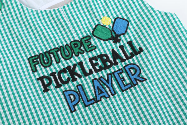 Future Pickleball Player Green Gingham Romper