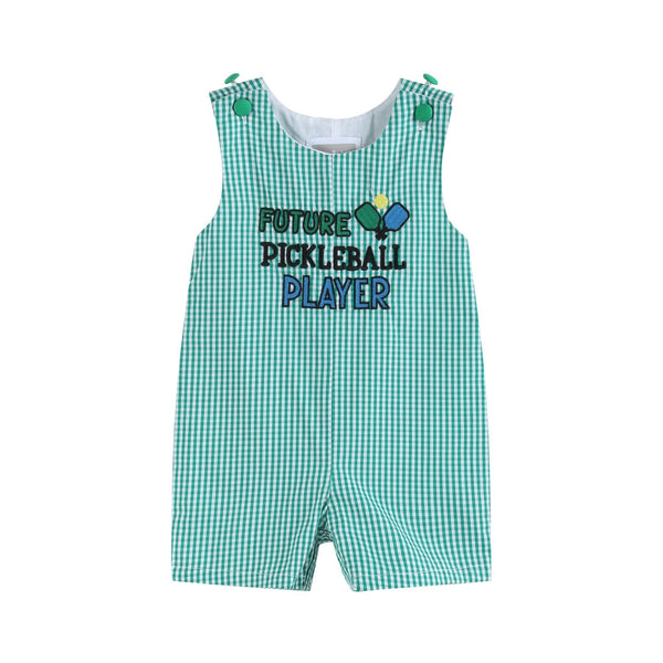 Future Pickleball Player Green Gingham Romper