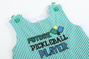 Future Pickleball Player Green Gingham Romper