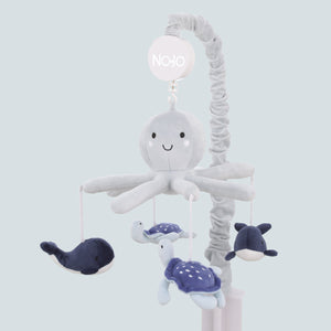 Plush Octopus Gray and Navy Whales and Sea Turtles Musical Mobile