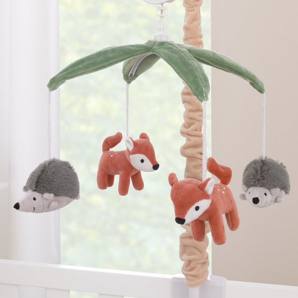 Plush Deer Green, Gray, and Tan Foxes and Hedgehogs Musical Mobile