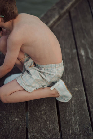 Fern Plaid baby swim shoes, angle 4 view, perfect for summer fun and water play.