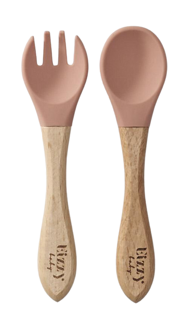 Bamboo Spoon and Fork Set (Muted Pink) - MOOGCO Baby