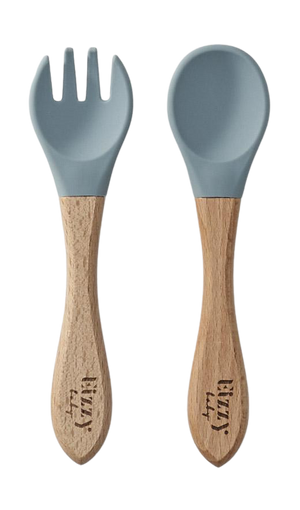 Bamboo Spoon and Fork Set (Muted Blue)