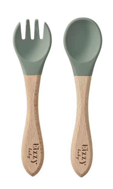 Bamboo Spoon and Fork Set (Sage) - MOOGCO Baby