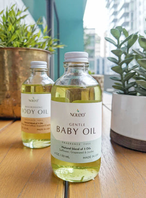 Noleo Gentle Baby Oil: Natural massage oil that relaxes your baby and gently nourishes skin. 4oz glass bottle