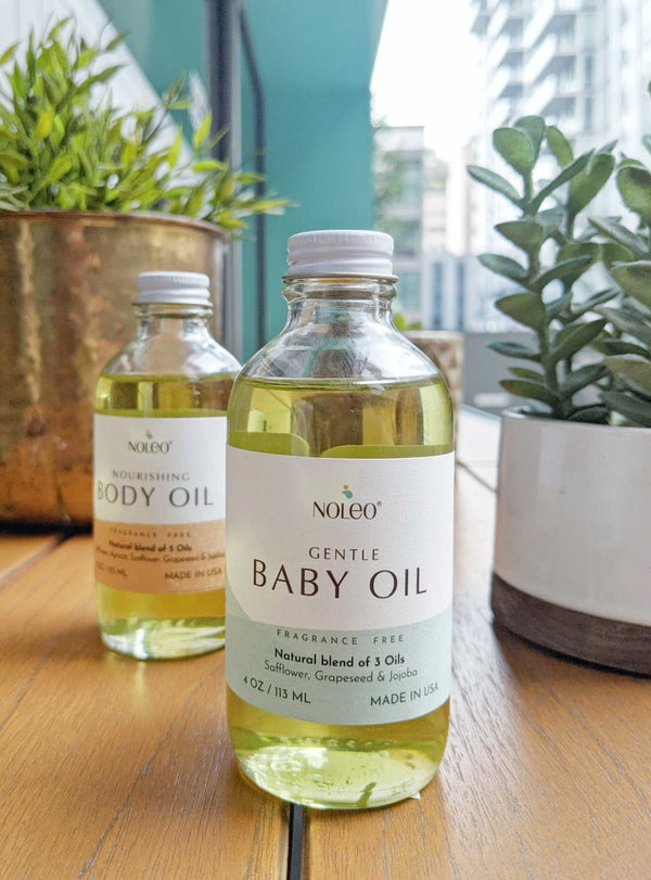 Noleo Gentle Baby Oil: Natural massage oil that relaxes your baby and gently nourishes skin. 4oz glass bottle