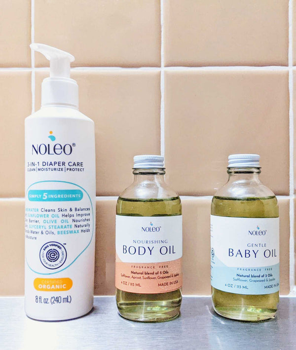 Noleo Gentle Baby Oil: Natural massage oil that relaxes your baby and gently nourishes skin. 4oz glass bottle