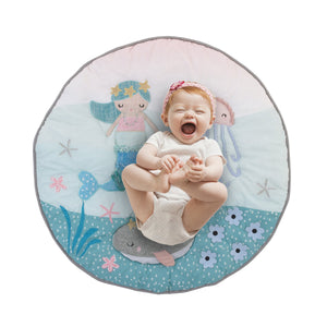 Sugar Reef Mermaid 4 Piece Nursery Crib Bedding Set - Appliqued Round Play Quilt, 100% Cotton Fitted Crib Sheet, Shirred Crib Skirt with 16" Drop, Nursery Organizer