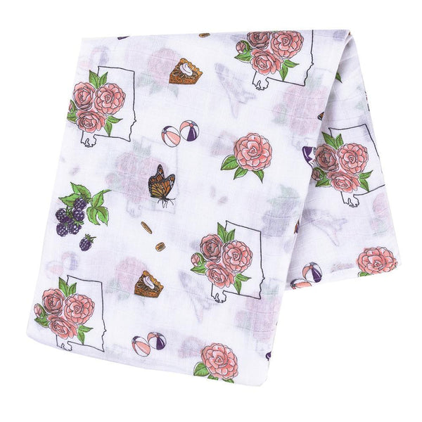 Gift Set: Alabama Floral Baby Muslin Swaddle Blanket and Burp Cloth/Bib Combo Baby Shower Essential for Newborn