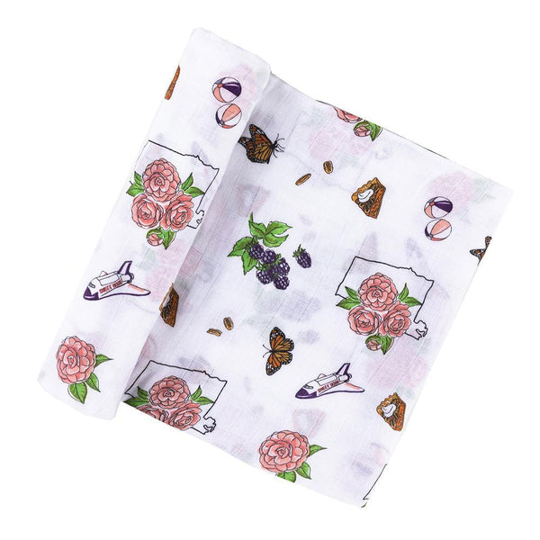 Gift Set: Alabama Floral Baby Muslin Swaddle Blanket and Burp Cloth/Bib Combo Baby Shower Essential for Newborn
