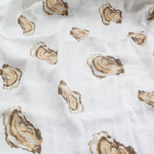 Gift Set: Aw Shucks! Oyster Baby Muslin Swaddle Blanket and Burp Cloth/Bib Combo Baby Shower Essential for Newborn