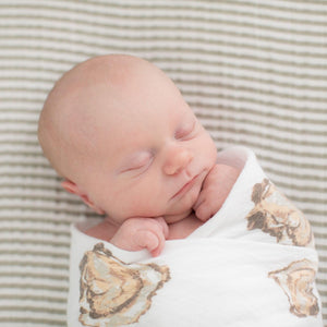 Gift Set: Aw Shucks! Oyster Baby Muslin Swaddle Blanket and Burp Cloth/Bib Combo Baby Shower Essential for Newborn