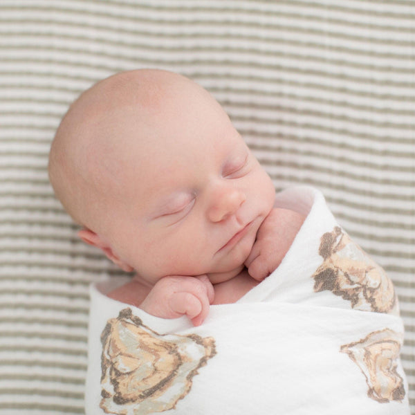 Gift Set: Aw Shucks! Oyster Baby Muslin Swaddle Blanket and Burp Cloth/Bib Combo Baby Shower Essential for Newborn