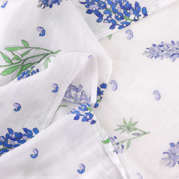 Gift Set: Bluebonnets Baby Muslin Swaddle Blanket and Burp Cloth/Bib Combo