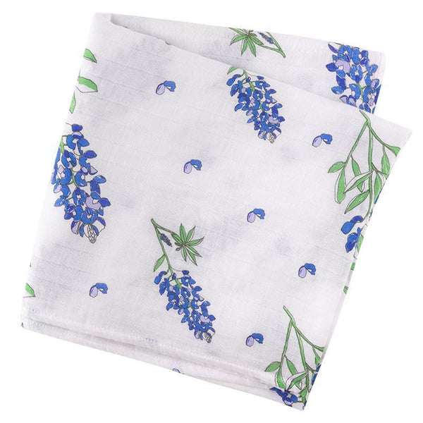 Gift Set: Bluebonnets Baby Muslin Swaddle Blanket and Burp Cloth/Bib Combo