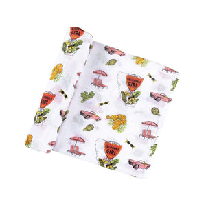 Gift Set: California Girl Muslin Swaddle Blanket and Burp Cloth/Bib Combo