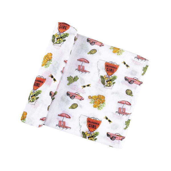 Gift Set: California Girl Muslin Swaddle Blanket and Burp Cloth/Bib Combo
