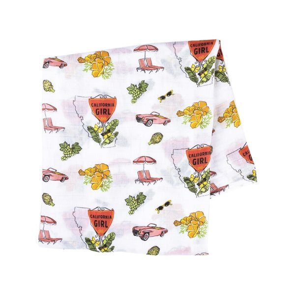 Gift Set: California Girl Muslin Swaddle Blanket and Burp Cloth/Bib Combo