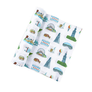Gift Set: Chicago Baby Muslin Swaddle Blanket and Burp Cloth/Bib Combo