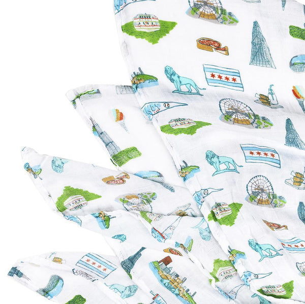 Gift Set: Chicago Baby Muslin Swaddle Blanket and Burp Cloth/Bib Combo