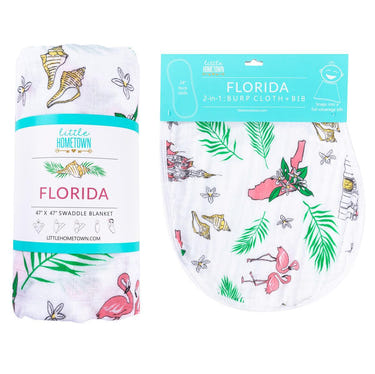 Florida Baby floral muslin swaddle blanket and burp cloth/bib combo gift set for infants.