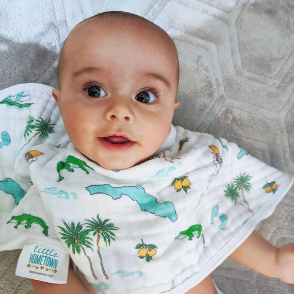 Gift Set: Florida Baby Muslin Swaddle Blanket and Burp Cloth/Bib Combo Hospital Coming Home Essential