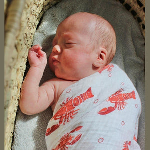 Gift Set: Heads Tails Crawfish Lobster Baby Muslin Swaddle Blanket and Burp Cloth/Bib Combo