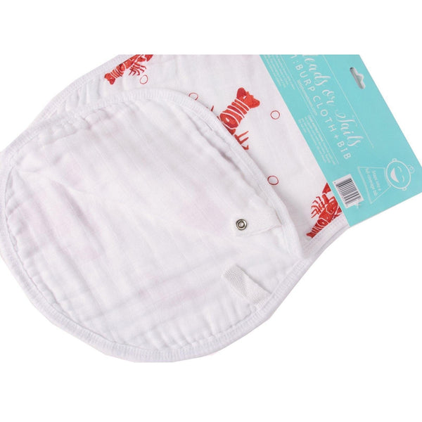 Gift Set: Heads Tails Crawfish Lobster Baby Muslin Swaddle Blanket and Burp Cloth/Bib Combo