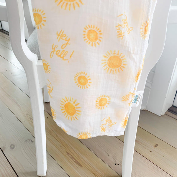 Gift Set: Hey Y'all Baby Muslin Swaddle Blanket and Burp Cloth/Bib Combo