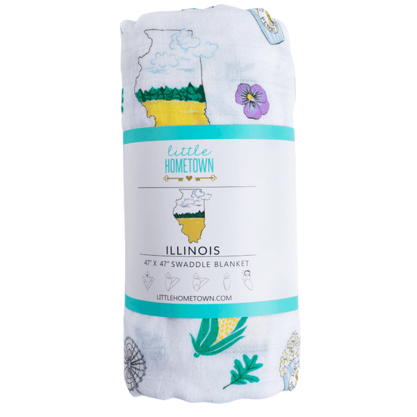 Gift Set: illinois Baby Muslin Swaddle Blanket and Burp Cloth/Bib Combo