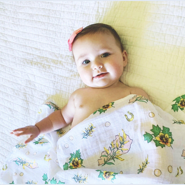 Gift Set: Kentucky Baby Muslin Swaddle Blanket and Burp Cloth/Bib Combo (Floral)