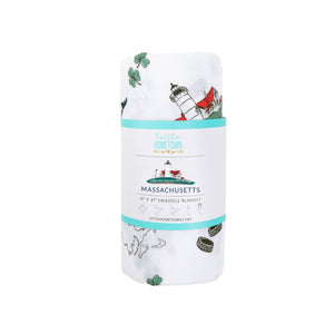 Gift Set: Massachusetts Baby Muslin Swaddle Blanket and Burp Cloth/Bib Combo