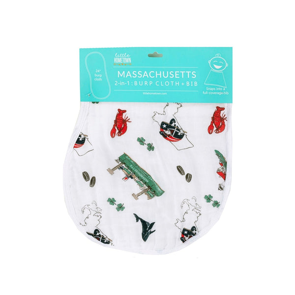 Gift Set: Massachusetts Baby Muslin Swaddle Blanket and Burp Cloth/Bib Combo