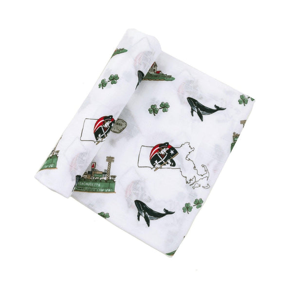 Gift Set: Massachusetts Baby Muslin Swaddle Blanket and Burp Cloth/Bib Combo