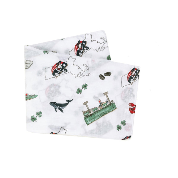 Gift Set: Massachusetts Baby Muslin Swaddle Blanket and Burp Cloth/Bib Combo