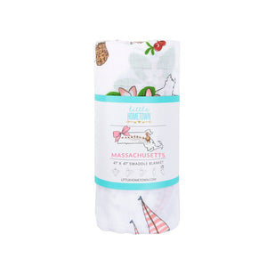 Gift Set: Massachusetts Floral Baby Muslin Swaddle Blanket and Burp Cloth/Bib Combo