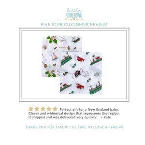 Gift Set: Massachusetts Floral Baby Muslin Swaddle Blanket and Burp Cloth/Bib Combo