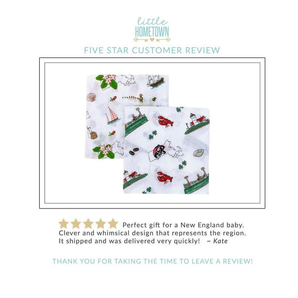 Gift Set: Massachusetts Floral Baby Muslin Swaddle Blanket and Burp Cloth/Bib Combo