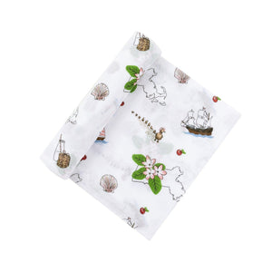 Gift Set: Massachusetts Floral Baby Muslin Swaddle Blanket and Burp Cloth/Bib Combo