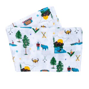 Gift Set: Minnesota Baby Muslin Swaddle Blanket and Burp Cloth/Bib Combo