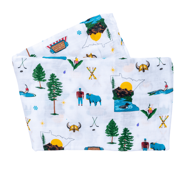 Gift Set: Minnesota Baby Muslin Swaddle Blanket and Burp Cloth/Bib Combo