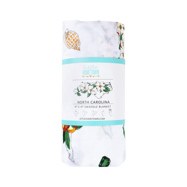 Gift Set: North Carolina Baby Muslin Swaddle Blanket and Burp Cloth/Bib Combo (Floral)