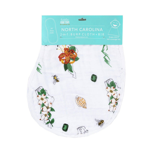Gift Set: North Carolina Baby Muslin Swaddle Blanket and Burp Cloth/Bib Combo (Floral)
